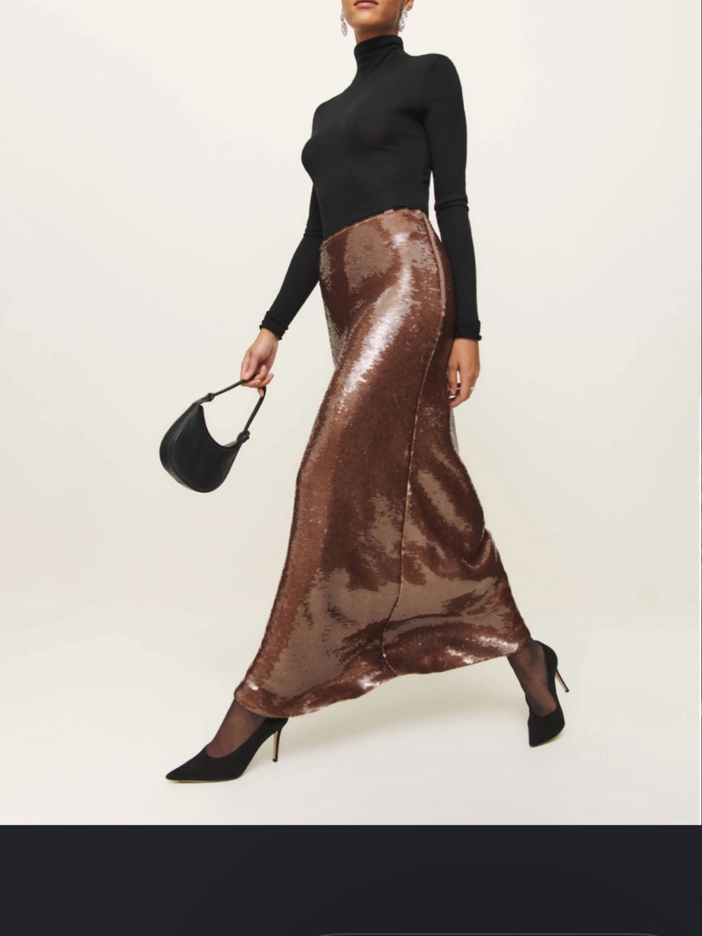 Reformation Gabriella Sequin Maxi Skirt in Terra
